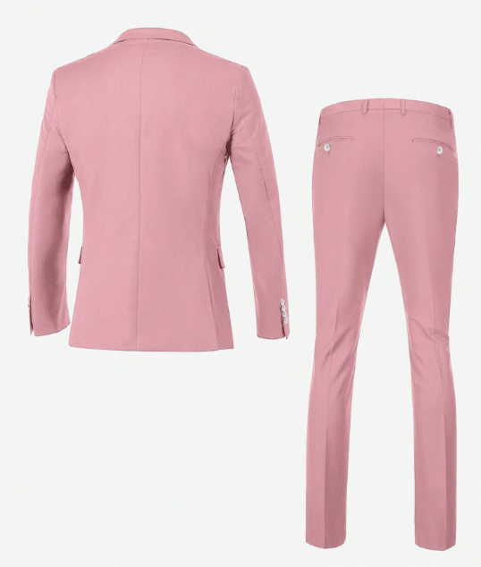 Men's Casual Commuter Solid Color Blazer And Pants Formal Suit