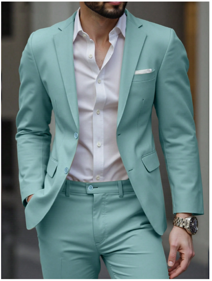 Men's Casual Commuter Solid Color Blazer And Pants Formal Suit