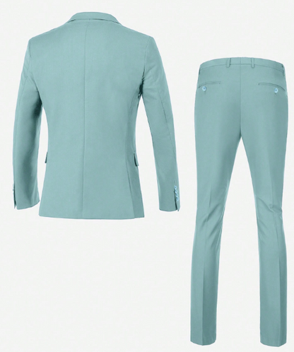 Men's Casual Commuter Solid Color Blazer And Pants Formal Suit