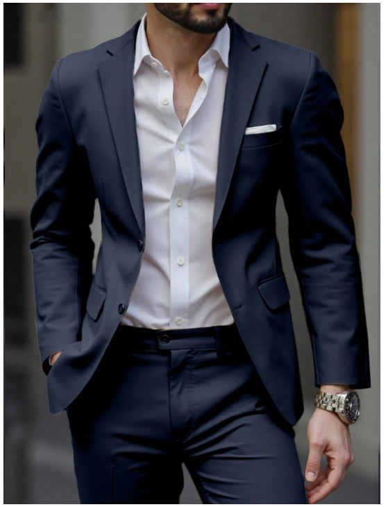 Men's Casual Commuter Solid Color Blazer And Pants Formal Suit