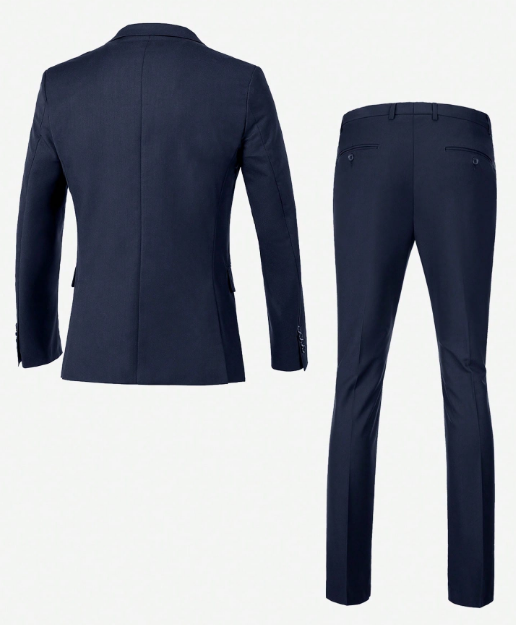 Men's Casual Commuter Solid Color Blazer And Pants Formal Suit