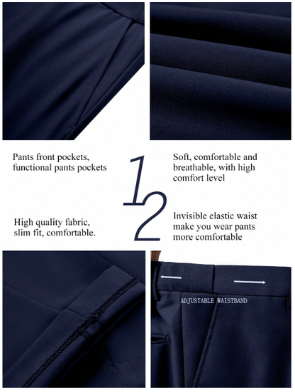 Men's Casual Commuter Solid Color Blazer And Pants Formal Suit