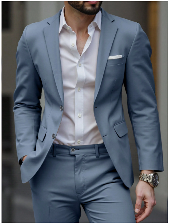 Men's Casual Commuter Solid Color Blazer And Pants Formal Suit
