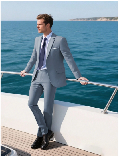 Men's Casual Commuter Solid Color Blazer And Pants Formal Suit