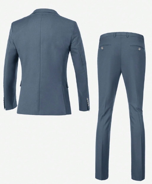 Men's Casual Commuter Solid Color Blazer And Pants Formal Suit