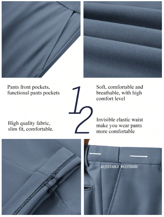 Men's Casual Commuter Solid Color Blazer And Pants Formal Suit