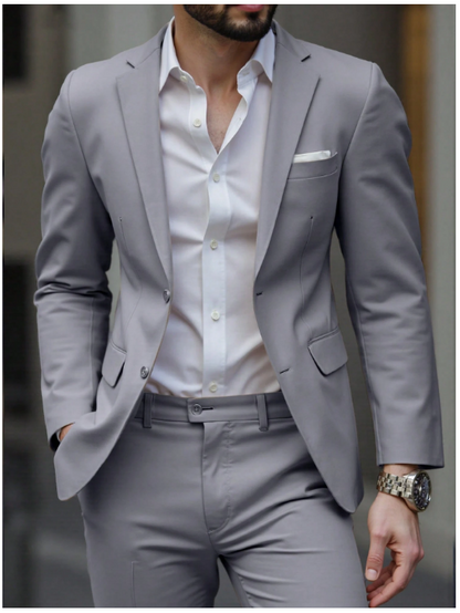 Men's Casual Commuter Solid Color Blazer And Pants Formal Suit