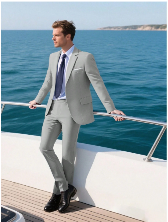 Men's Casual Commuter Solid Color Blazer And Pants Formal Suit