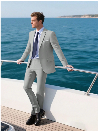 Men's Casual Commuter Solid Color Blazer And Pants Formal Suit