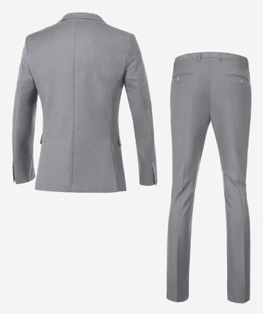 Men's Casual Commuter Solid Color Blazer And Pants Formal Suit