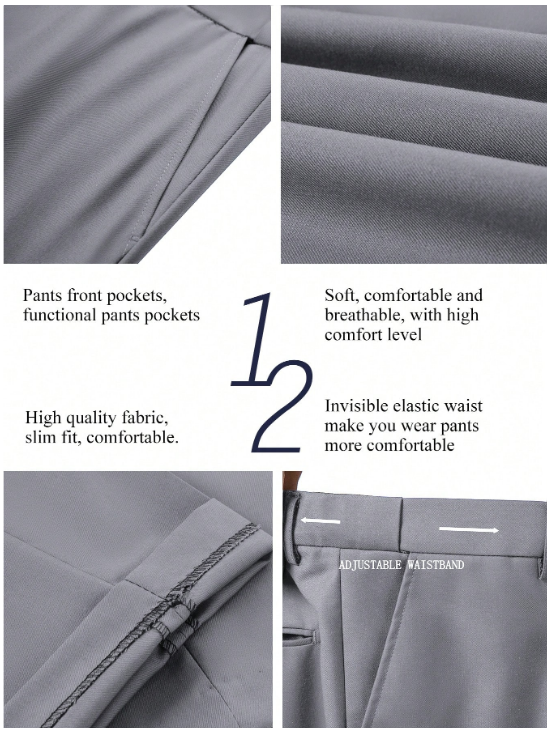 Men's Casual Commuter Solid Color Blazer And Pants Formal Suit