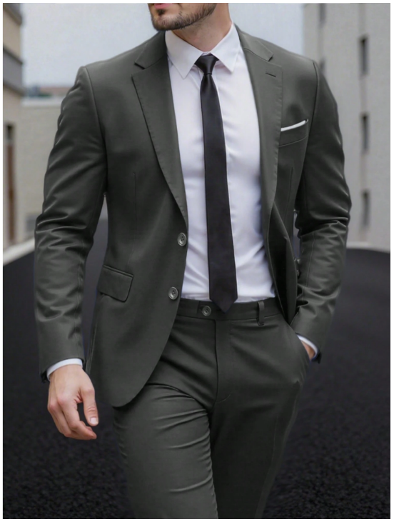 Men's Casual Commuter Solid Color Blazer And Pants Formal Suit