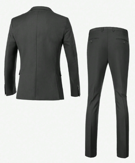 Men's Casual Commuter Solid Color Blazer And Pants Formal Suit