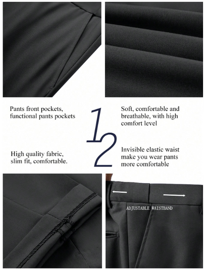Men's Casual Commuter Solid Color Blazer And Pants Formal Suit