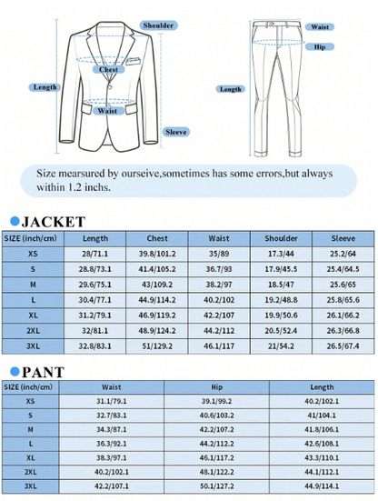 Men's Casual Commuter Solid Color Blazer And Pants Formal Suit