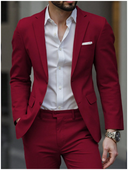 Men's Casual Commuter Solid Color Blazer And Pants Formal Suit