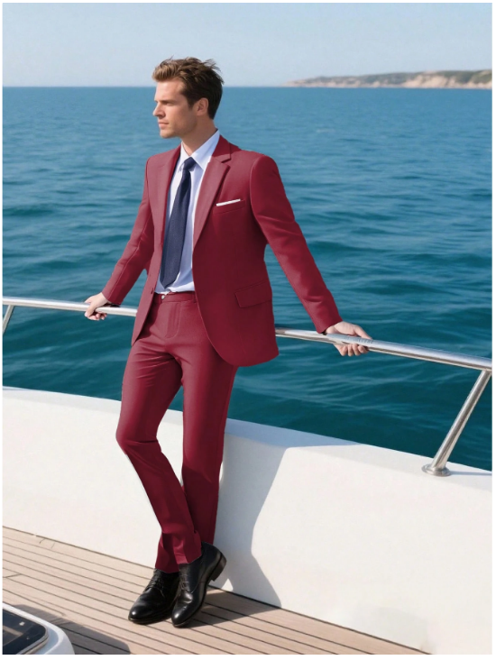 Men's Casual Commuter Solid Color Blazer And Pants Formal Suit