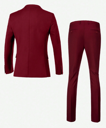 Men's Casual Commuter Solid Color Blazer And Pants Formal Suit