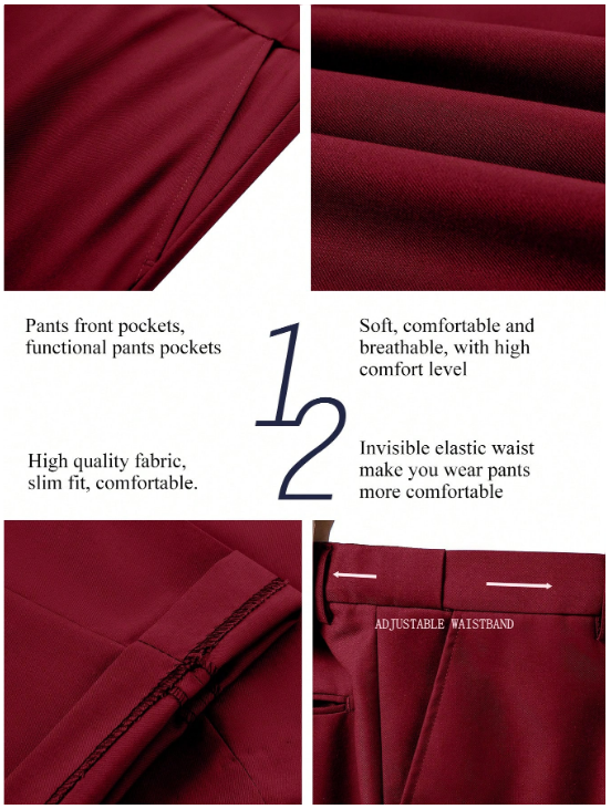 Men's Casual Commuter Solid Color Blazer And Pants Formal Suit
