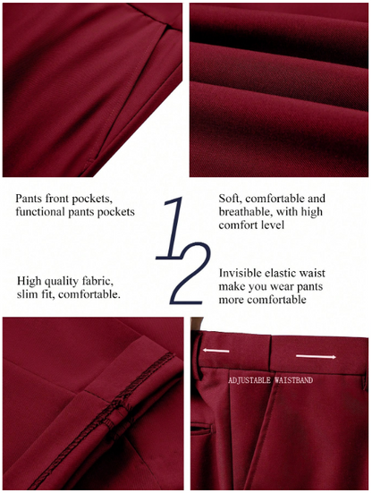 Men's Casual Commuter Solid Color Blazer And Pants Formal Suit