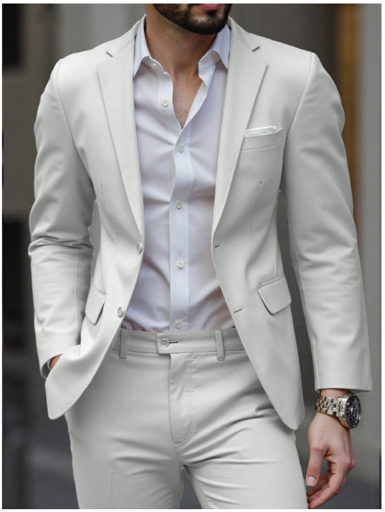 Men's Casual Commuter Solid Color Blazer And Pants Formal Suit