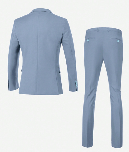 Men's Casual Commuter Solid Color Blazer And Pants Formal Suit