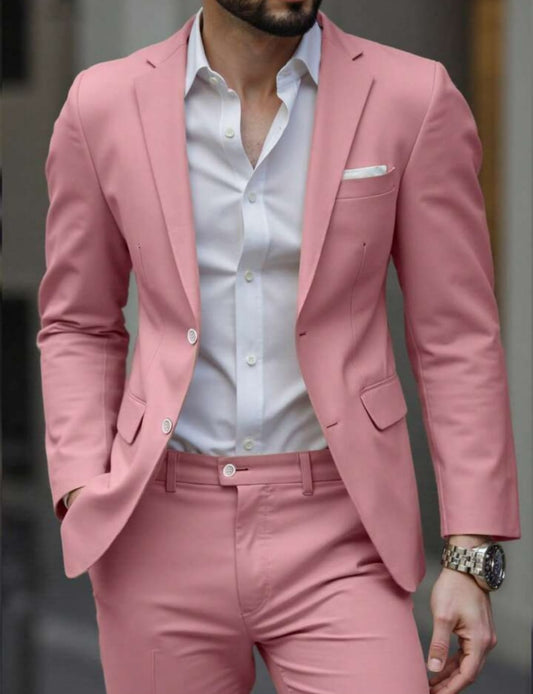 Men's Casual Commuter Solid Color Blazer And Pants Formal Suit