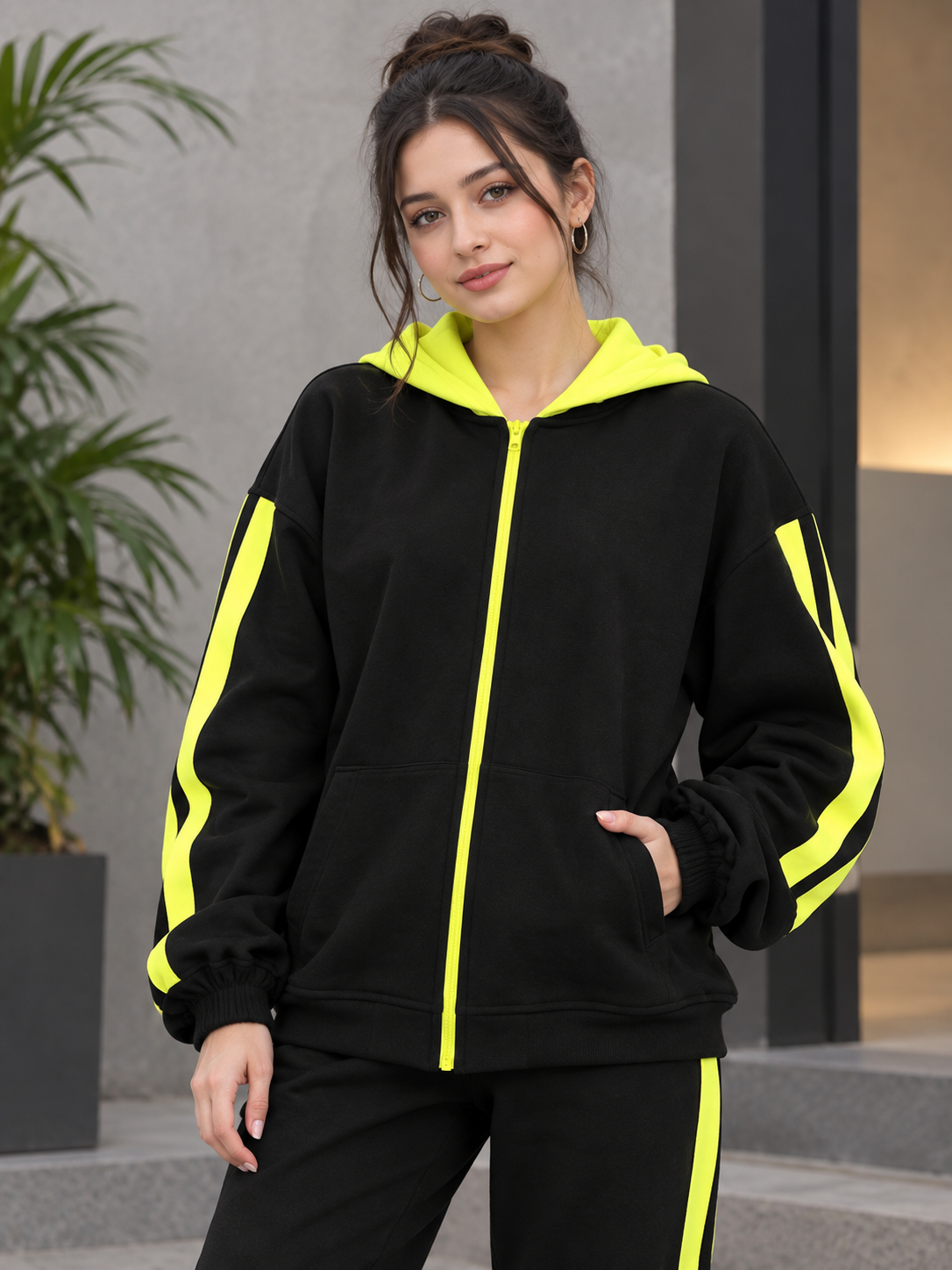 Women’s Black & Neon Jogger Set