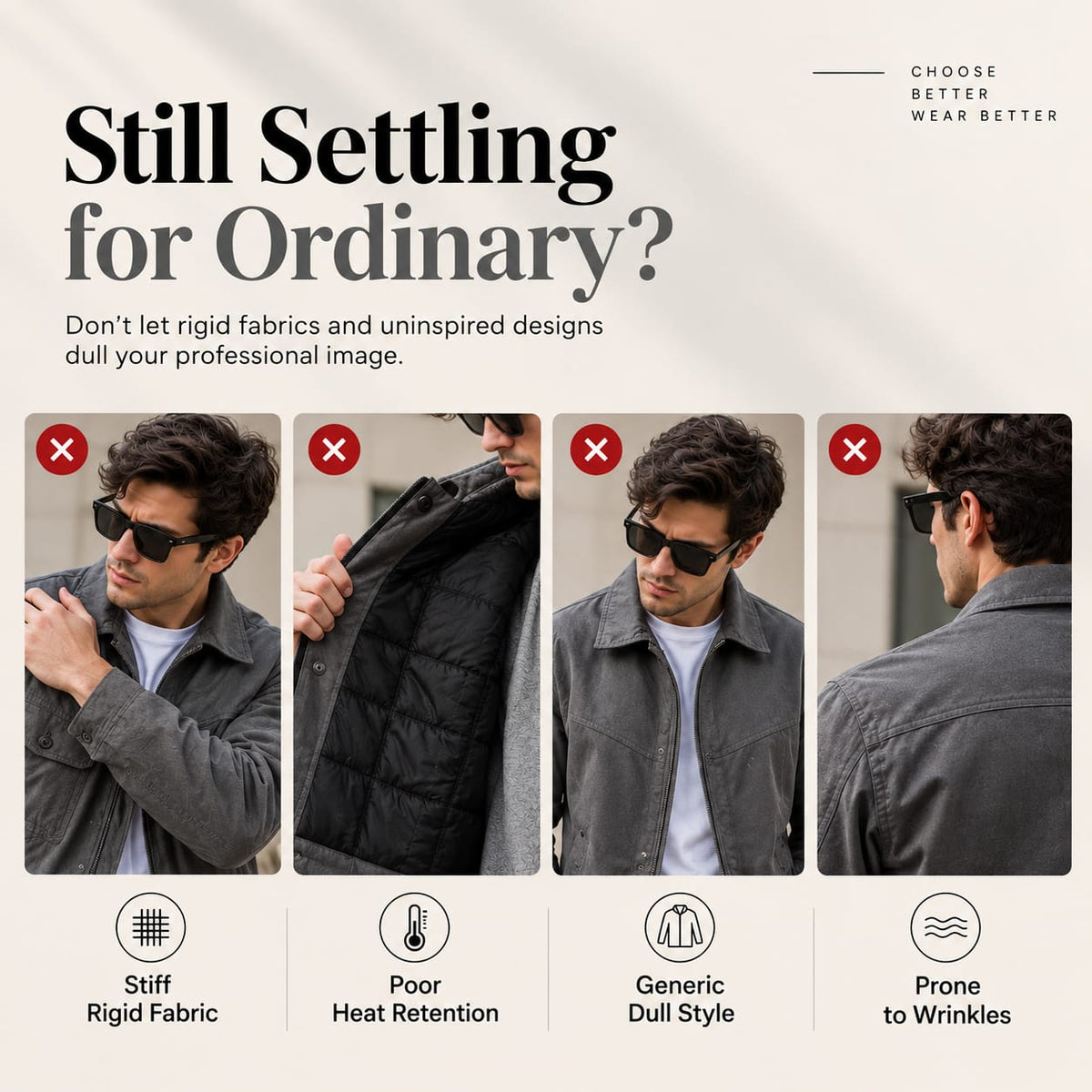 Why settle for stiff, wrinkle-prone ordinary jackets