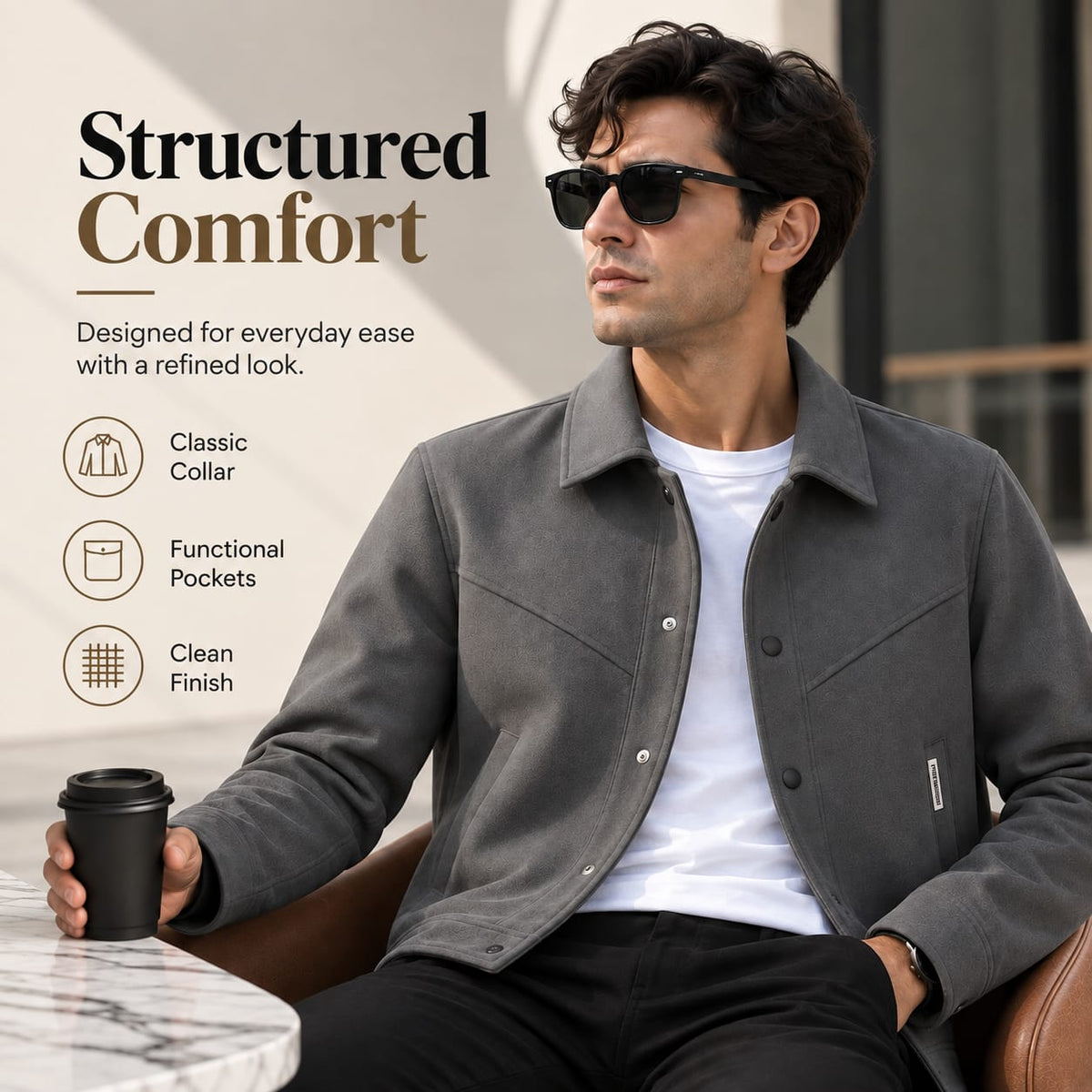 Grey premium jacket, structured comfort for everyday wear