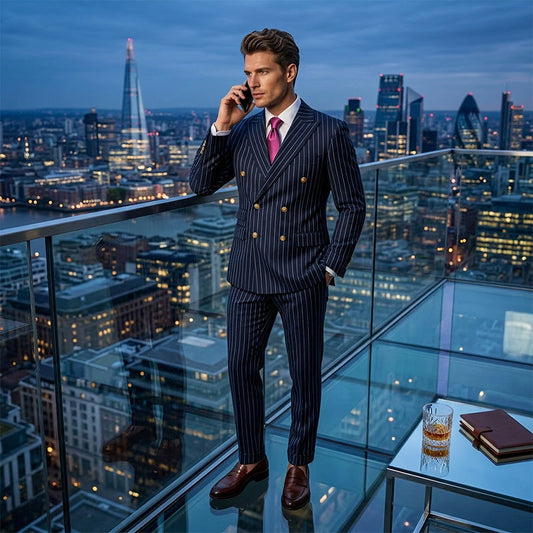 🔥Limited-time offer-Men's Double-Breasted Pinstripe Suit Set