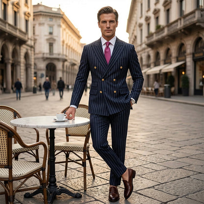 🔥Limited-time offer-Men's Double-Breasted Pinstripe Suit Set