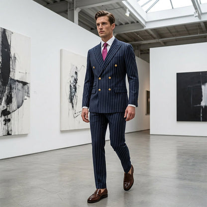 🔥Limited-time offer-Men's Double-Breasted Pinstripe Suit Set