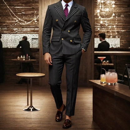 🔥Limited-time offer-Men's Double-Breasted Pinstripe Suit Set