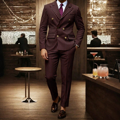 🔥Limited-time offer-Men's Double-Breasted Pinstripe Suit Set